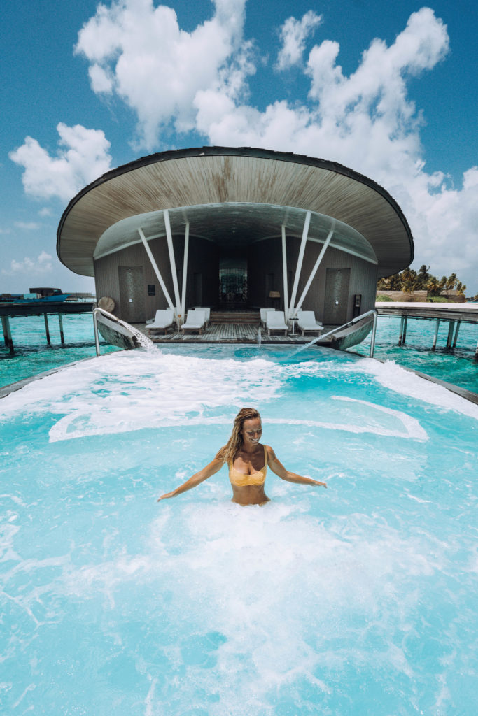 Salty Luxe in the pool at the St Regis Maldives Vommuli Resort