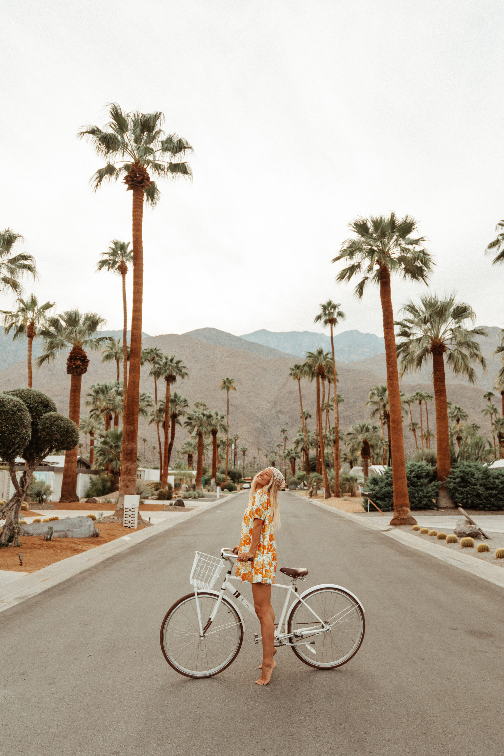 Sarah on her bike in Palm Springs Indian Canyons neighbourhood