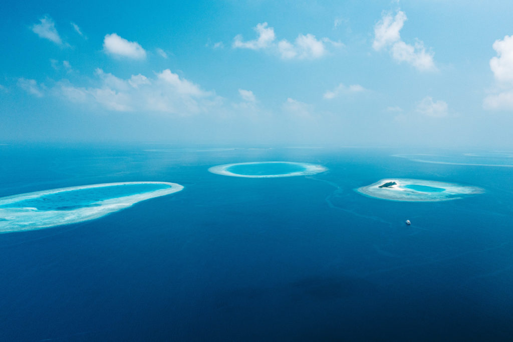 Aerial view of Maldives atolls