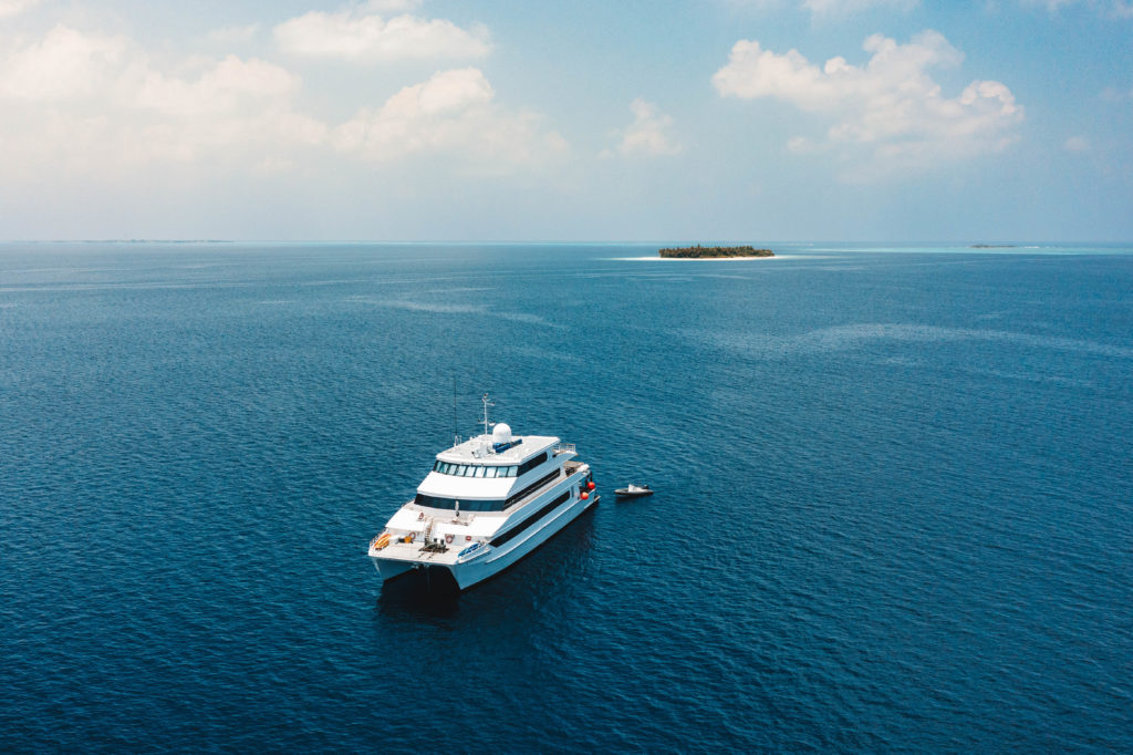 Four Seasons Liveaboard boat moored up within the Maldives