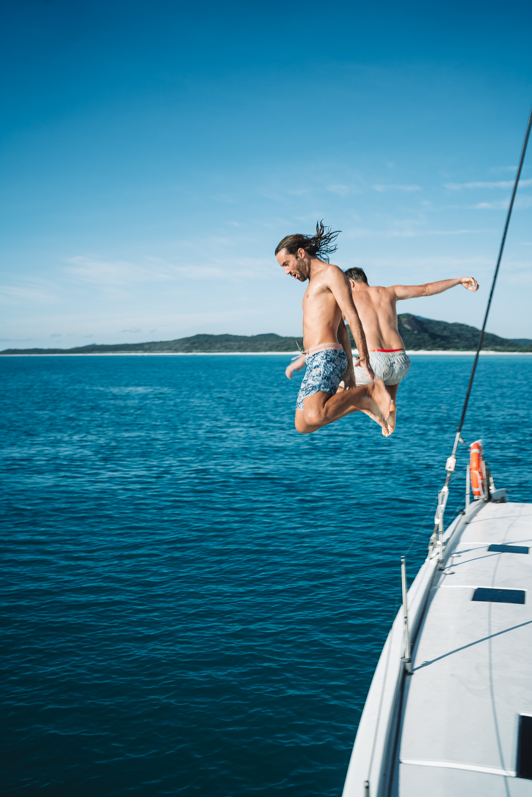 Jumping on the boat Whitsundays