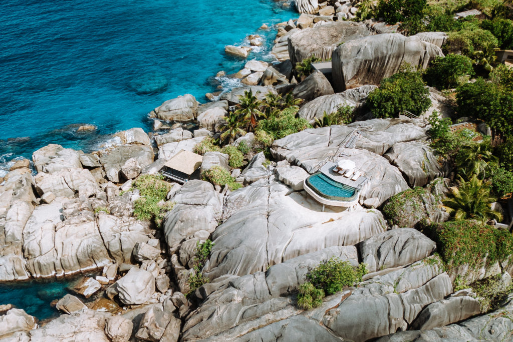 Pool built on top of granite boulders at Six Senses resort.