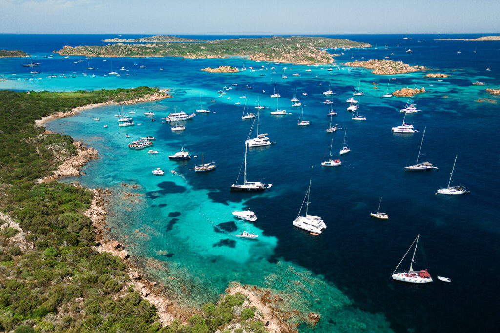 Aerial view of sailing boats in Sardinia 
