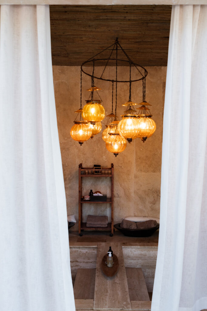 curtains framing the view into the royal malewane spa