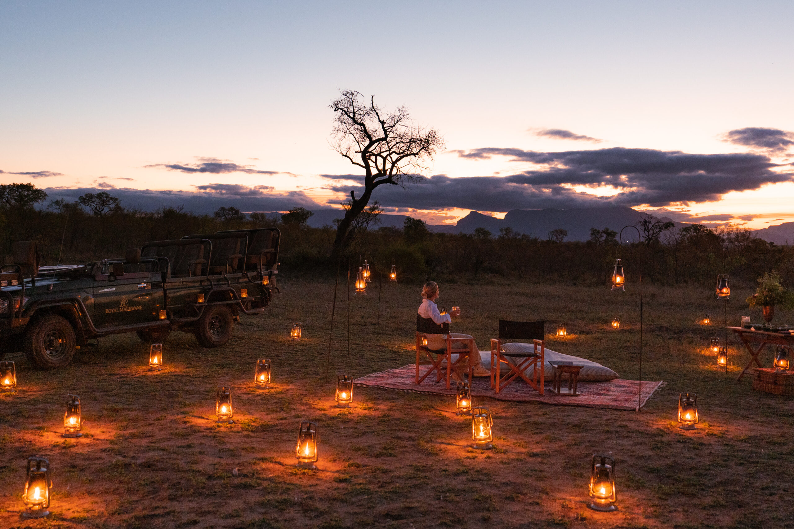 salty luxe surrounded by lanterns in the african bush in kruger national park south africa with royal malewane