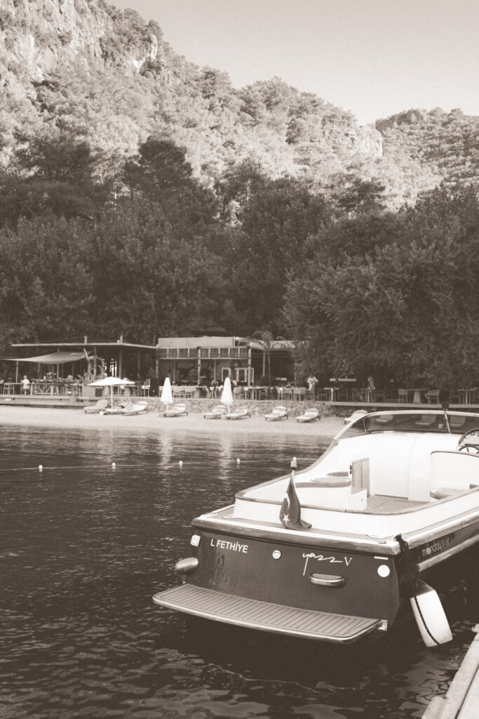 black and white photo of a boat at yazz collective turkey