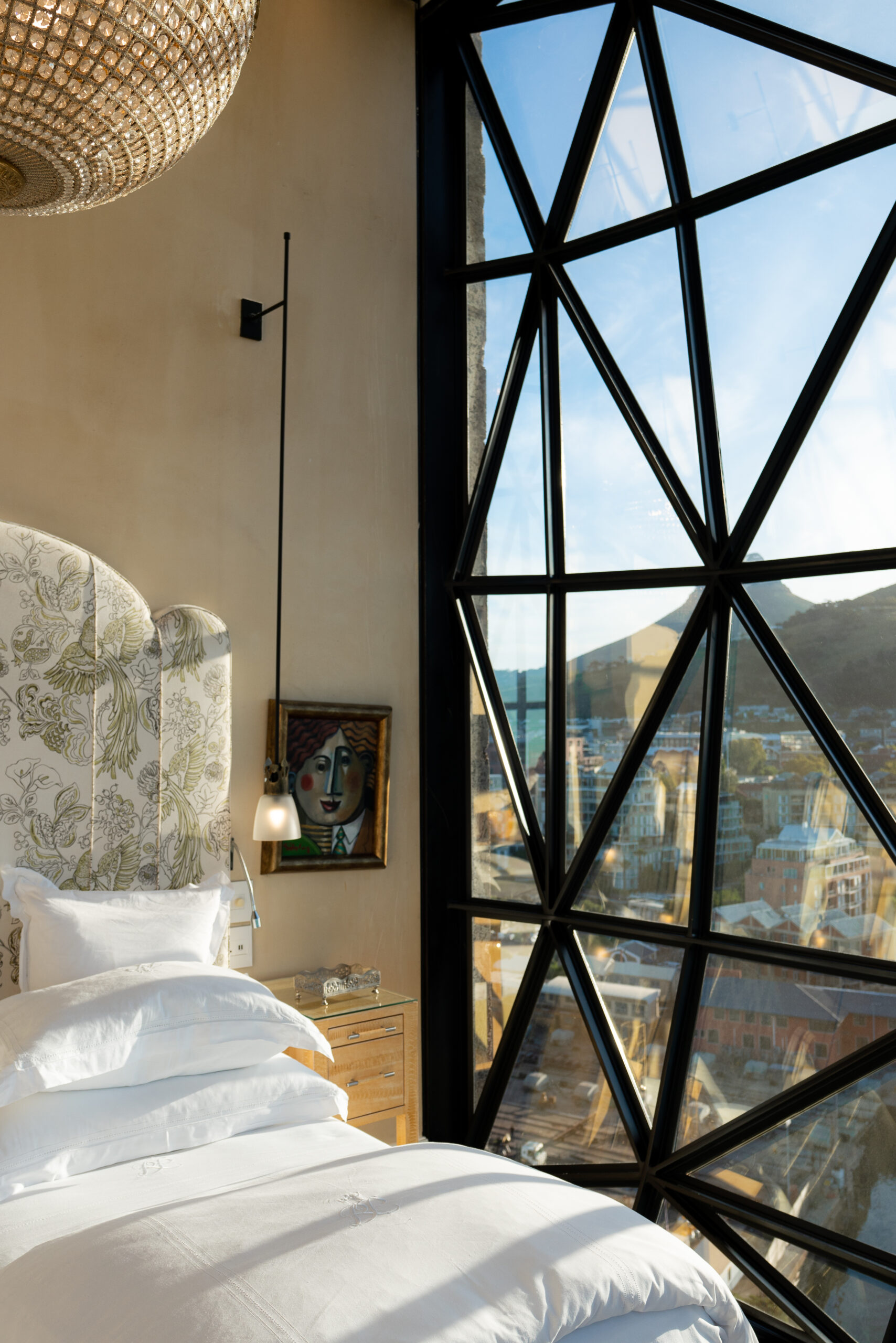 interior of the silo hotel with a view of cape town from a bedroom