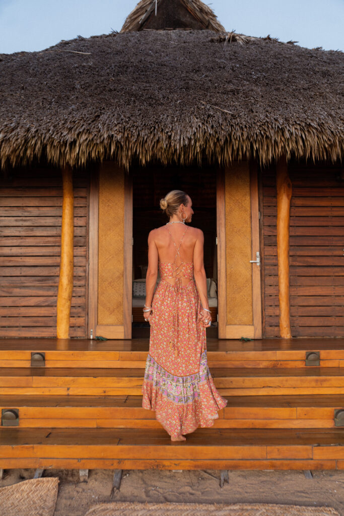 salty luxe walking into a Casita Las Palmas at las rosadas, one of the best places to stay in costalegre mexico