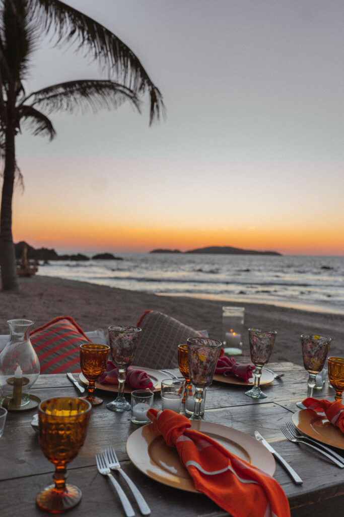 dinner on the beach at sunset at las rosadas