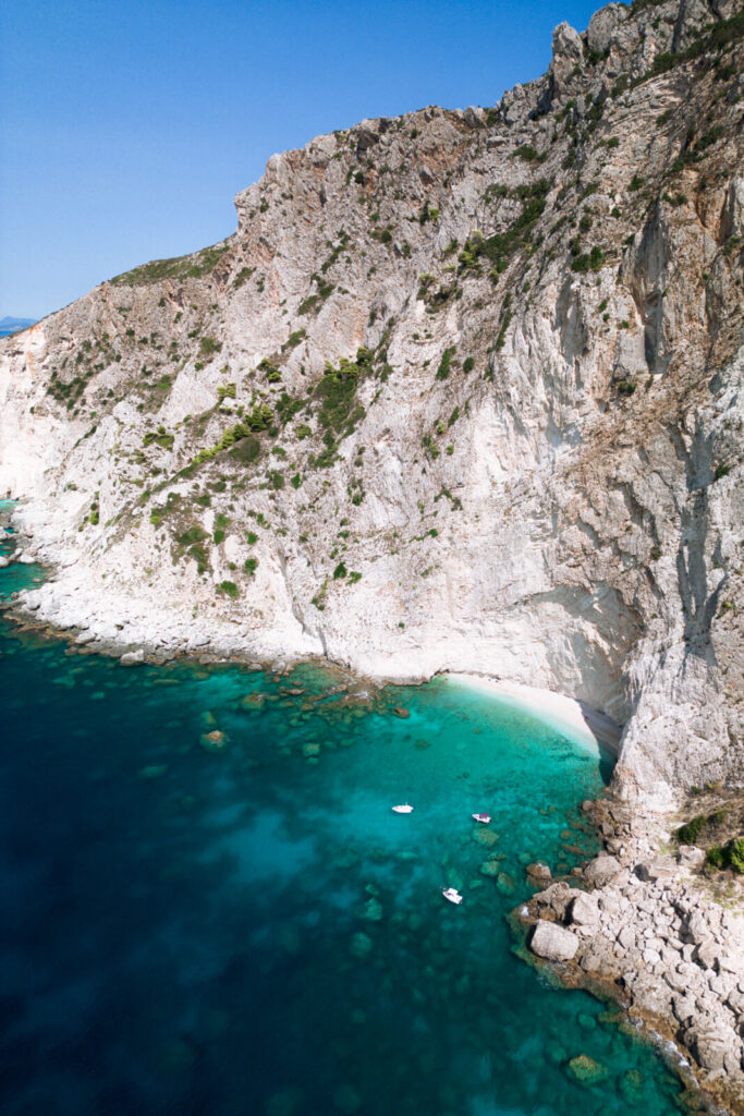 drone shot of paradise beach in corfu greece