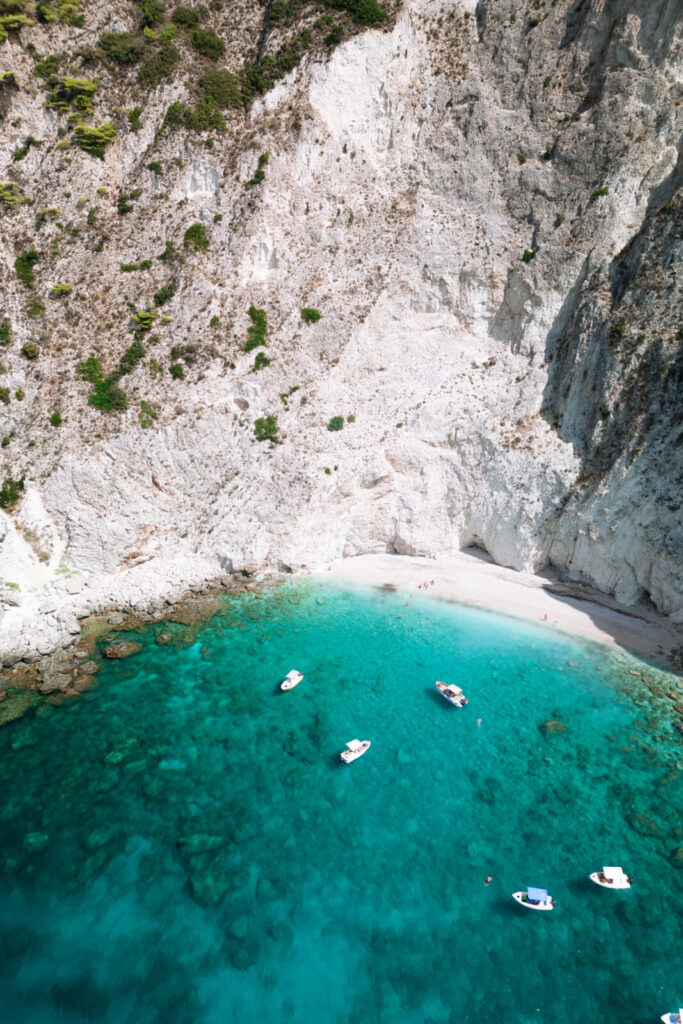 drone view of Paradise Beach Corfu Greece