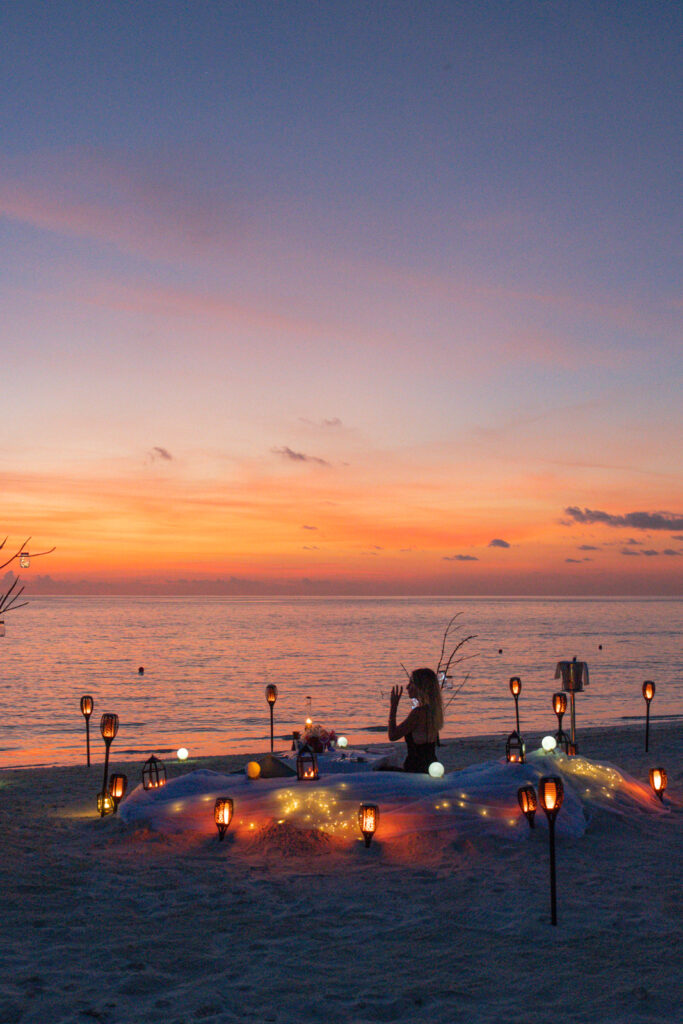 Sunset dinner on the beach at Jawakara Maldives